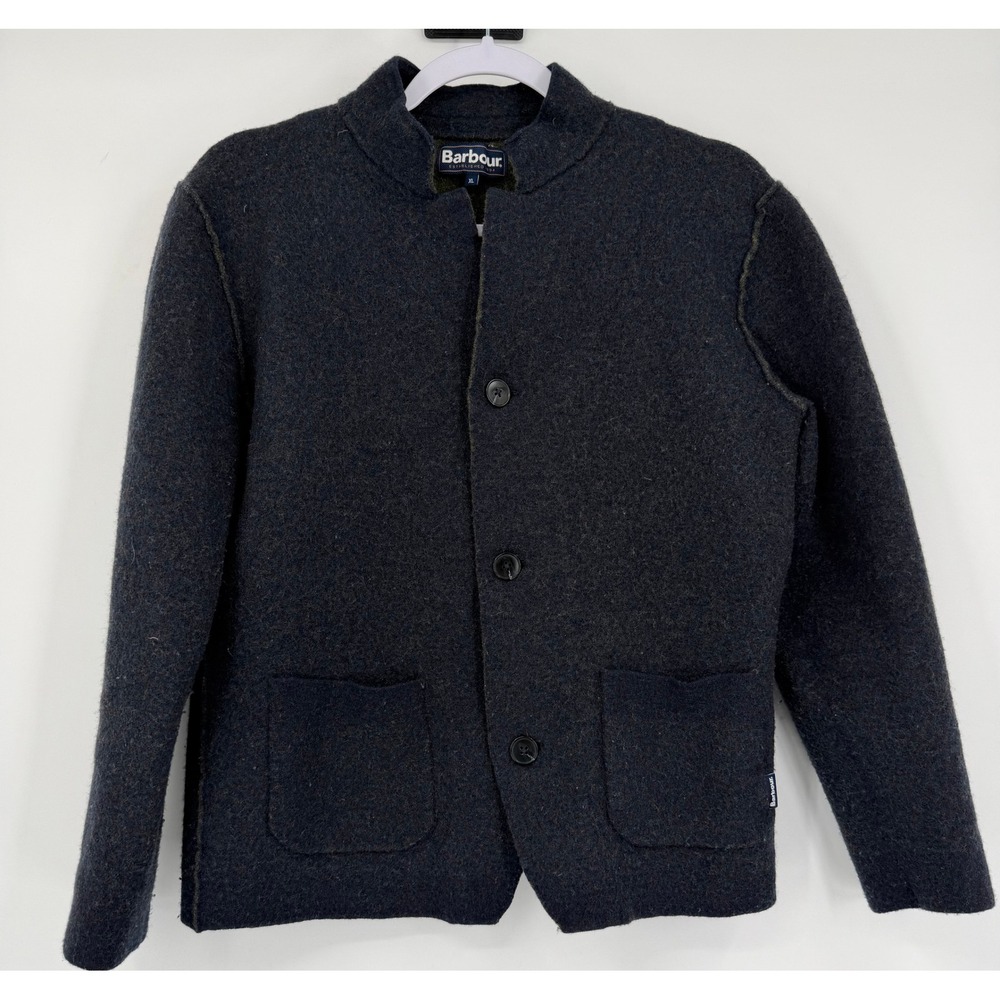 Barbour Sudeley Knitted Blazer Navy Blue Wool Blend Stand Collar XL MKN1218NY91